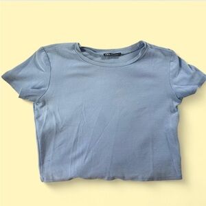 ZARA- baby blue cropped t shirt
